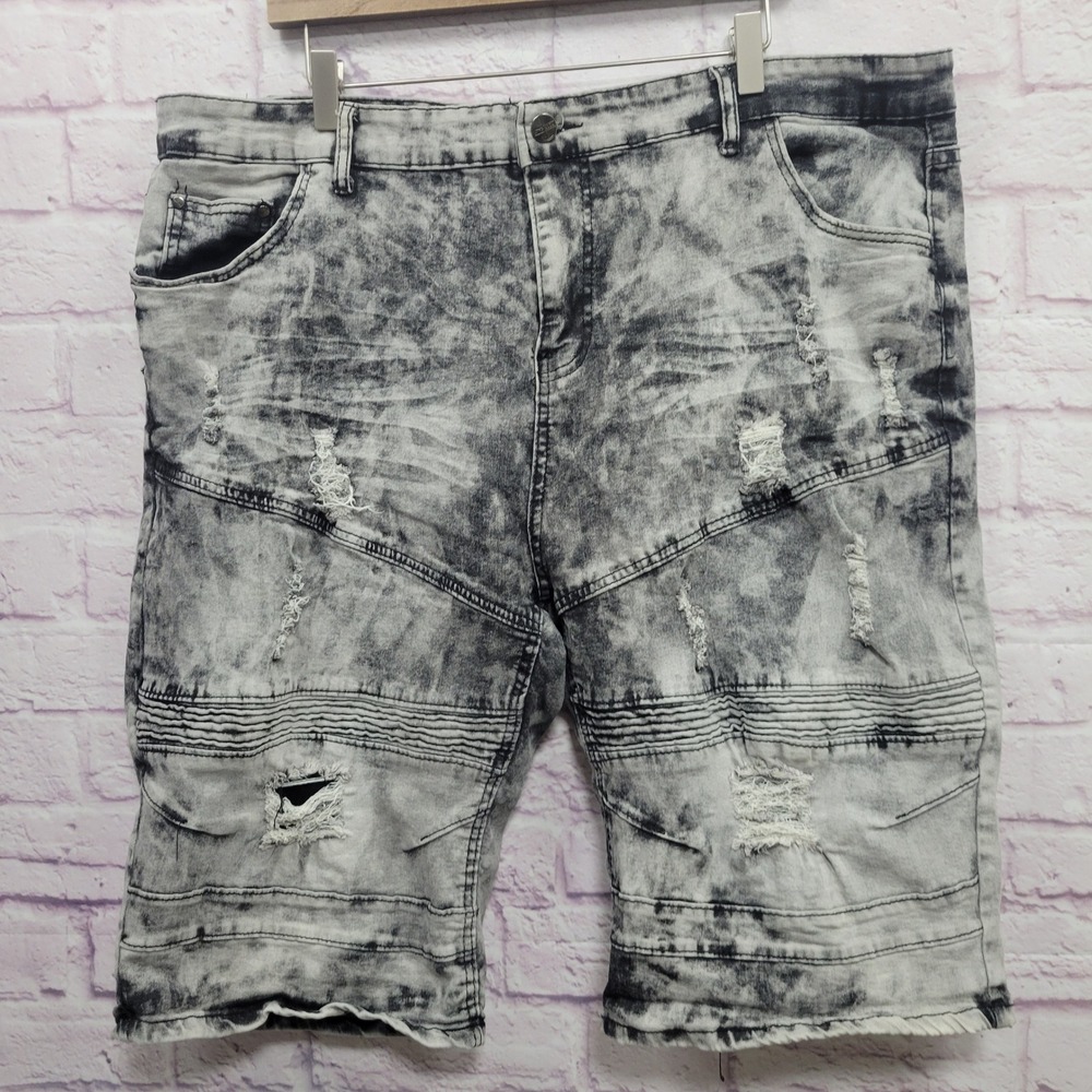 Rock‎ Salt Distressed Moto Denim Shorts Mens 46 Acid Wash Biker Punk Y2K Grunge